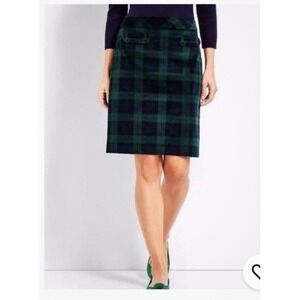 TALBOTS Blackwatch Tartan Plaid Velveteen A-Line Skirt Sz 6 Ruffle Trim Pockets